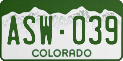 CO license plate ASW039