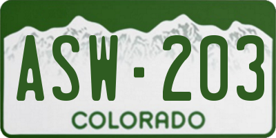 CO license plate ASW203