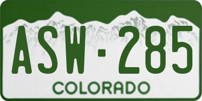 CO license plate ASW285