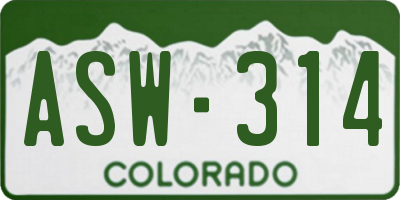 CO license plate ASW314