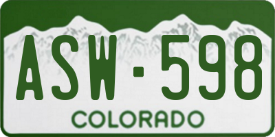 CO license plate ASW598