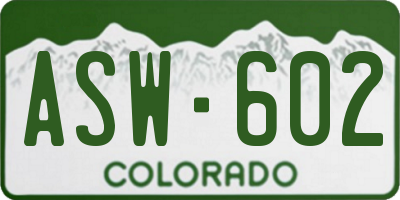 CO license plate ASW602