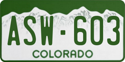 CO license plate ASW603