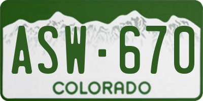 CO license plate ASW670