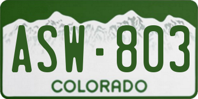 CO license plate ASW803