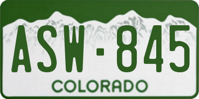 CO license plate ASW845