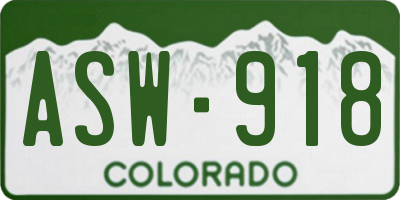 CO license plate ASW918
