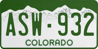 CO license plate ASW932