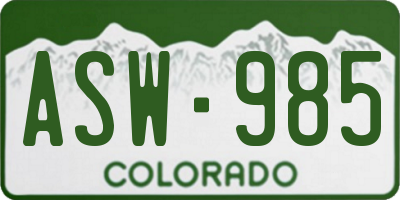 CO license plate ASW985