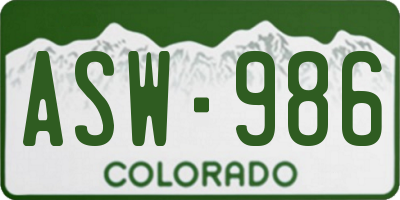 CO license plate ASW986