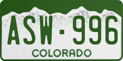 CO license plate ASW996
