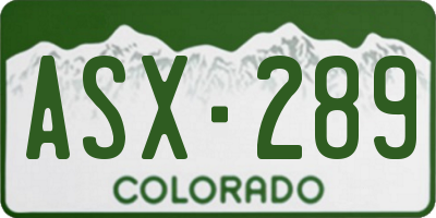 CO license plate ASX289