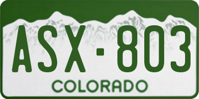 CO license plate ASX803