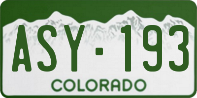 CO license plate ASY193