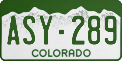 CO license plate ASY289
