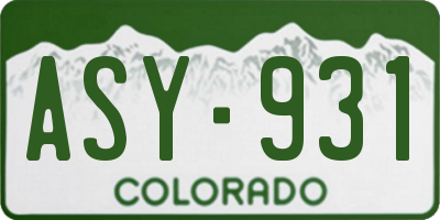 CO license plate ASY931