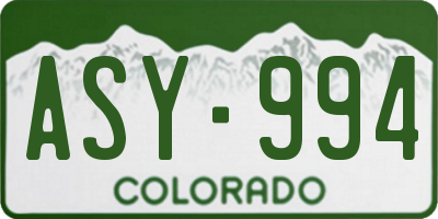 CO license plate ASY994