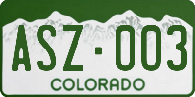 CO license plate ASZ003