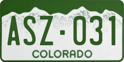 CO license plate ASZ031