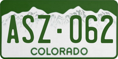 CO license plate ASZ062