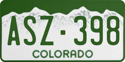 CO license plate ASZ398