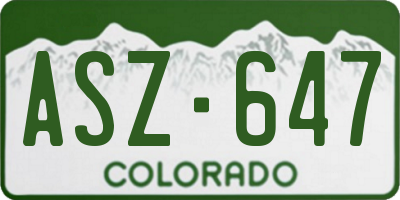 CO license plate ASZ647