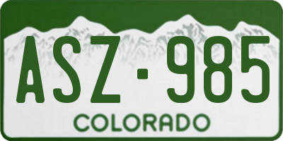 CO license plate ASZ985