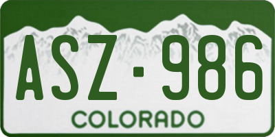 CO license plate ASZ986