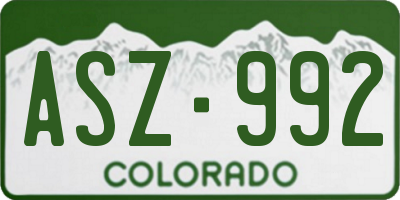 CO license plate ASZ992