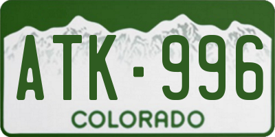 CO license plate ATK996