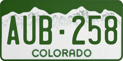 CO license plate AUB258