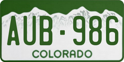 CO license plate AUB986