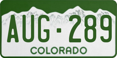 CO license plate AUG289