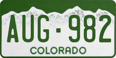 CO license plate AUG982