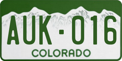 CO license plate AUK016