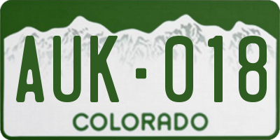 CO license plate AUK018
