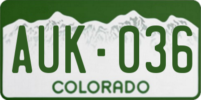 CO license plate AUK036