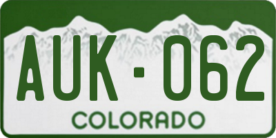 CO license plate AUK062