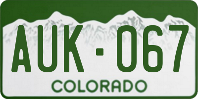 CO license plate AUK067