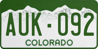 CO license plate AUK092