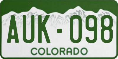 CO license plate AUK098