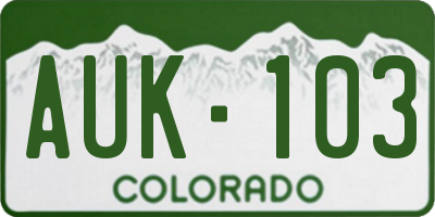 CO license plate AUK103