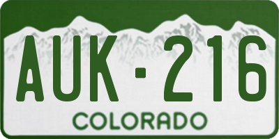 CO license plate AUK216