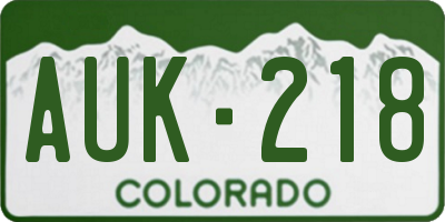 CO license plate AUK218