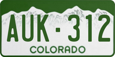 CO license plate AUK312