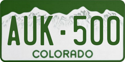 CO license plate AUK500