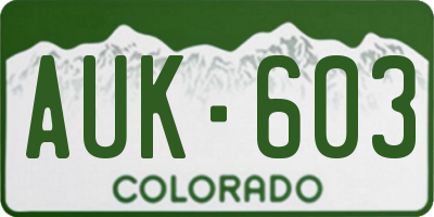 CO license plate AUK603