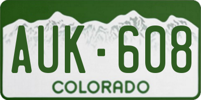 CO license plate AUK608