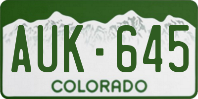 CO license plate AUK645