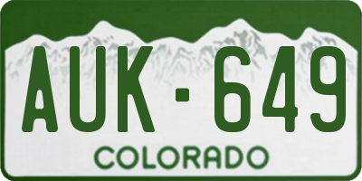 CO license plate AUK649
